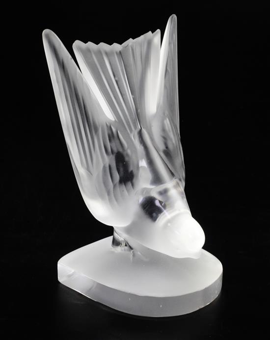 Hirondelle/Swallow. A glass mascot by René Lalique, introduced on 10/2/1928, No.11810 Height 14cm.